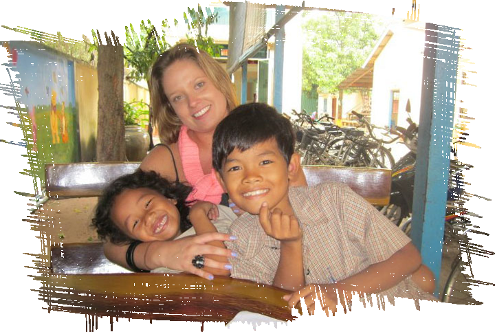 Rachel with two of the children at NFC, Pehn and Ronika.